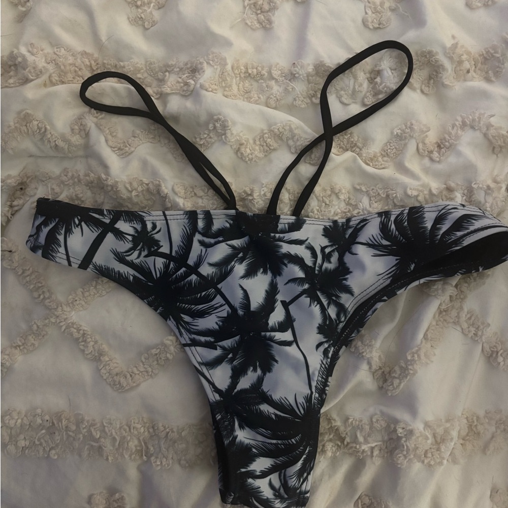 Black and White Palm Tree Bikini Bottom Thong